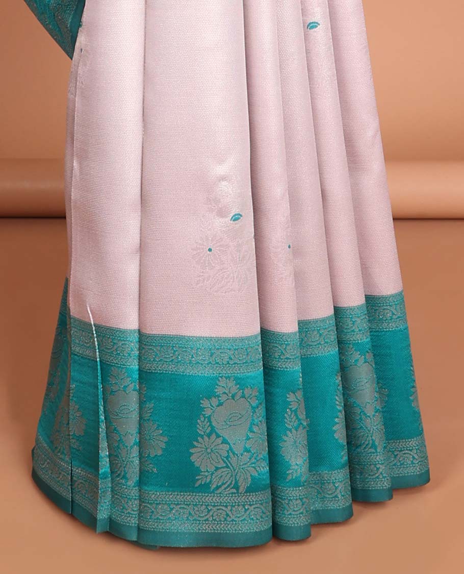 Mauve floral motifs litchi silk saree with contrast floral design border & floral jaal design pallu