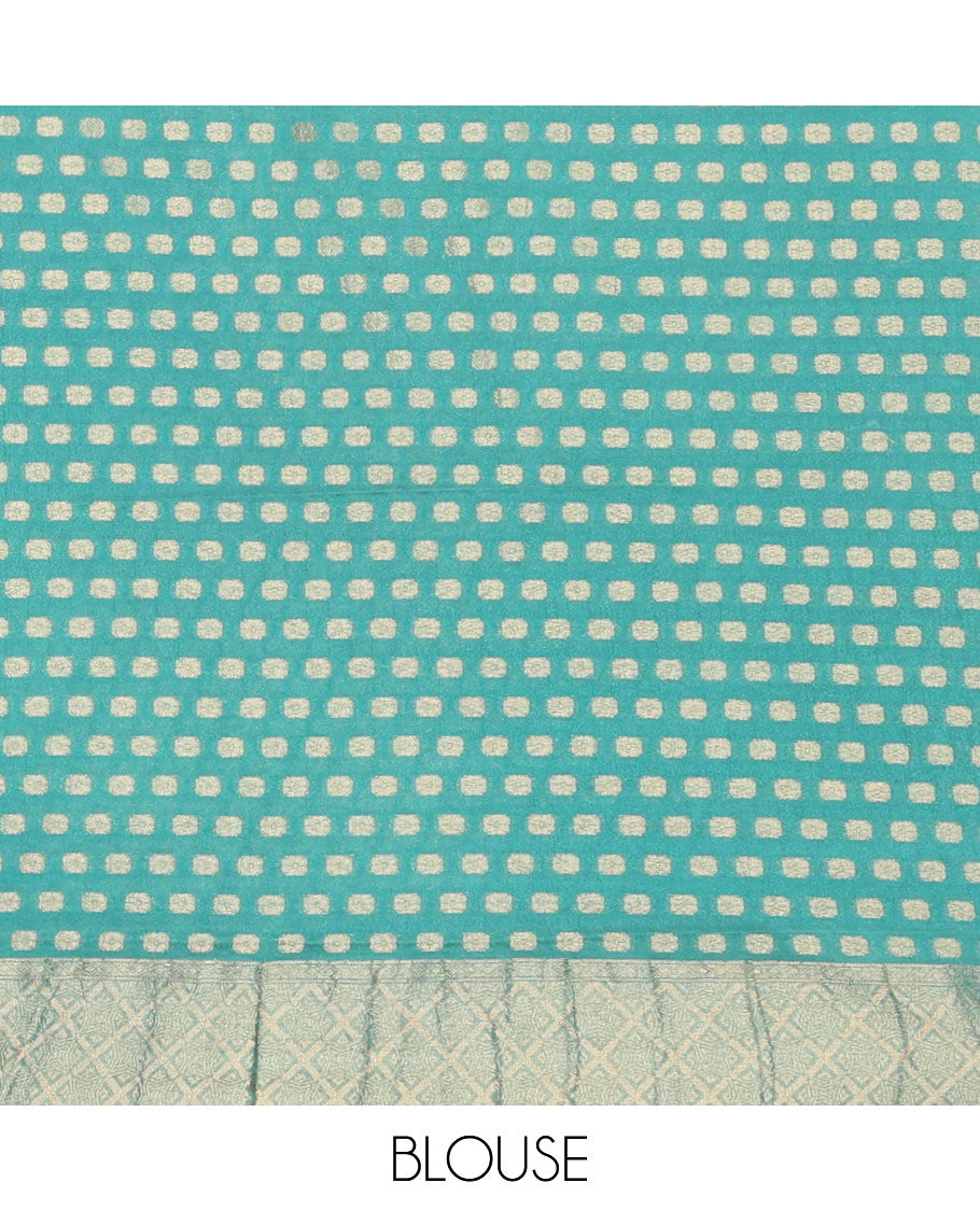 Green zig-zag striped fancy crepe saree, jaal design border & intricate pallu