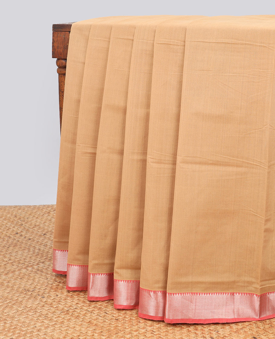 Light brown striped mangalagiri cotton saree contrast temple border & striped pallu