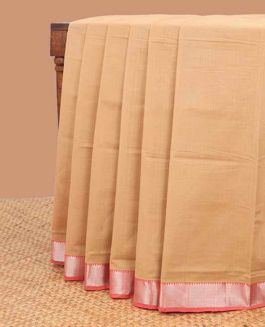 Light brown striped mangalagiri cotton saree contrast temple border & striped pallu