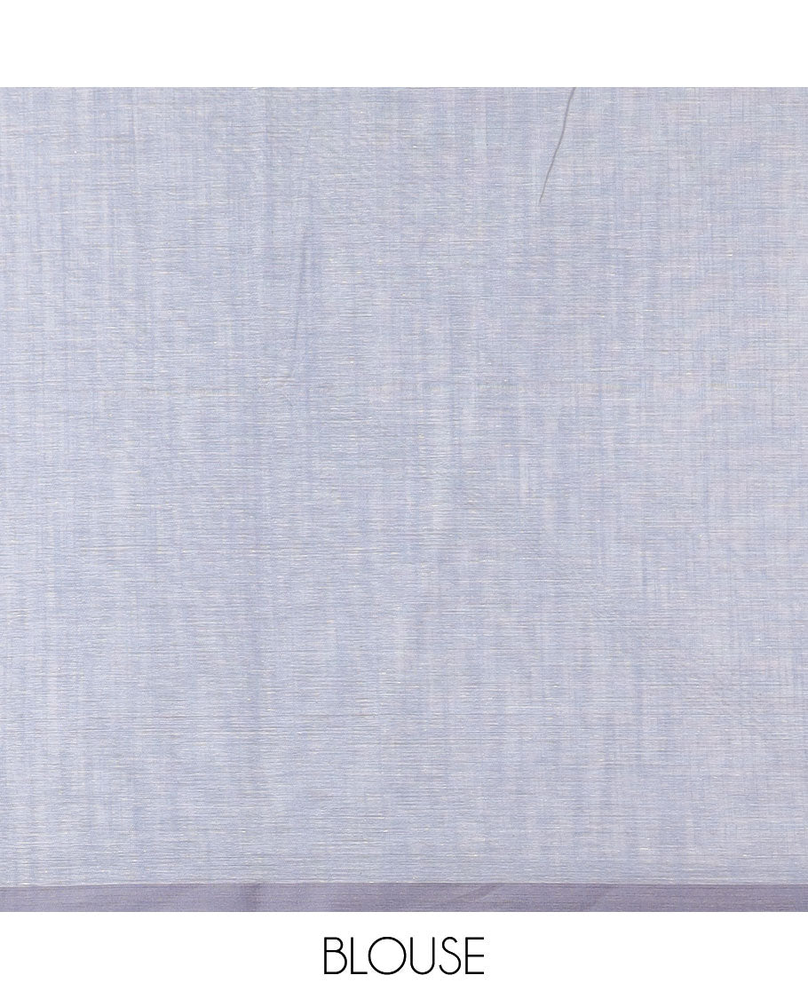 Cream and grey striped jute cotton saree, striped border, and striped pallu