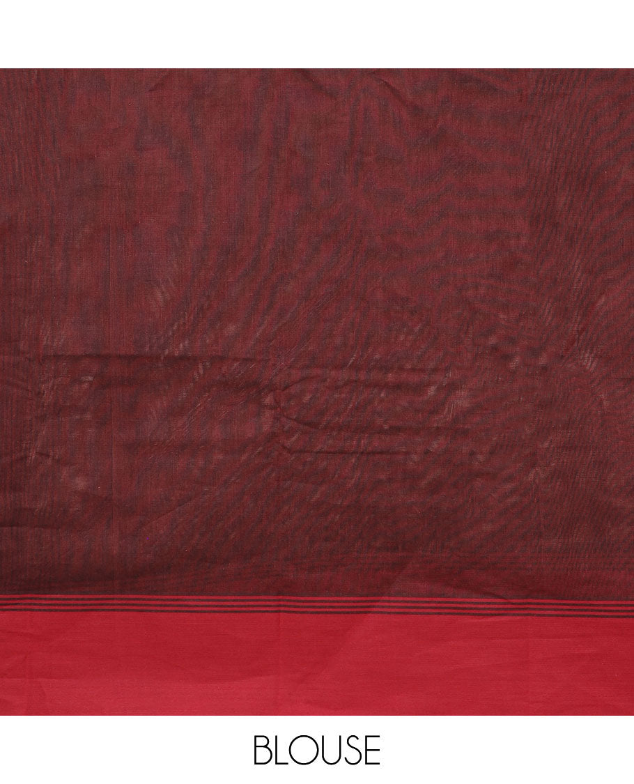 Brown buttas Kanchi cotton saree, contrast plain border, and pallu of floral and paisleys