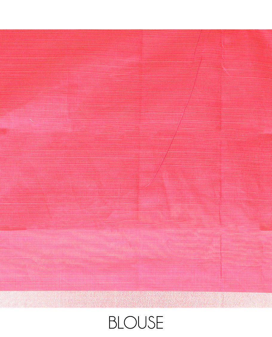 Parrot green floral embroidered chirala cotton saree, plain border, and contrast printed pallu