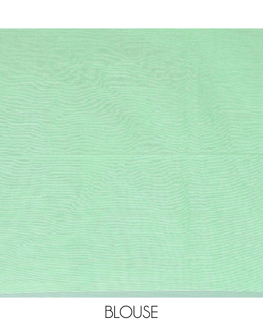 Pista green thread buttas Khadi cotton saree, contrast plain border, and pallu of geometric buttas