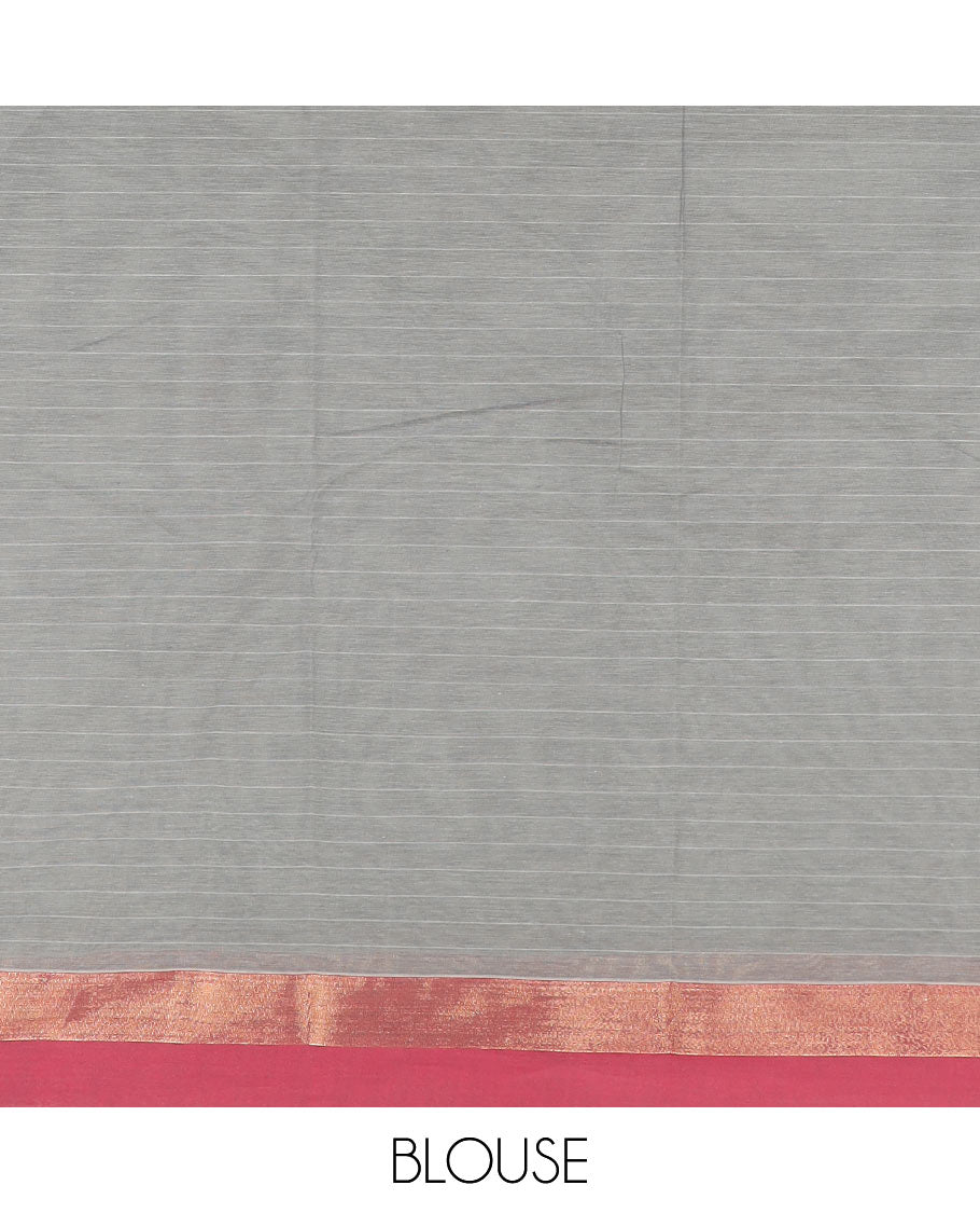 Grey stripes, and buttas Kanchi cotton saree, contrast plain border, and pallu of intricate design