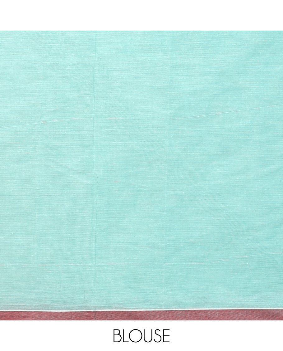 Blue leaf buttas kanchi cotton saree, contrast plain border, and floral design pallu