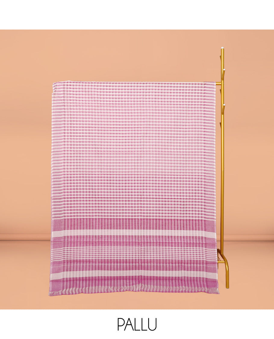 Borderless Pink Checked Design Chirala Cotton Saree, a Self-Pallu, and a Matching Blouse