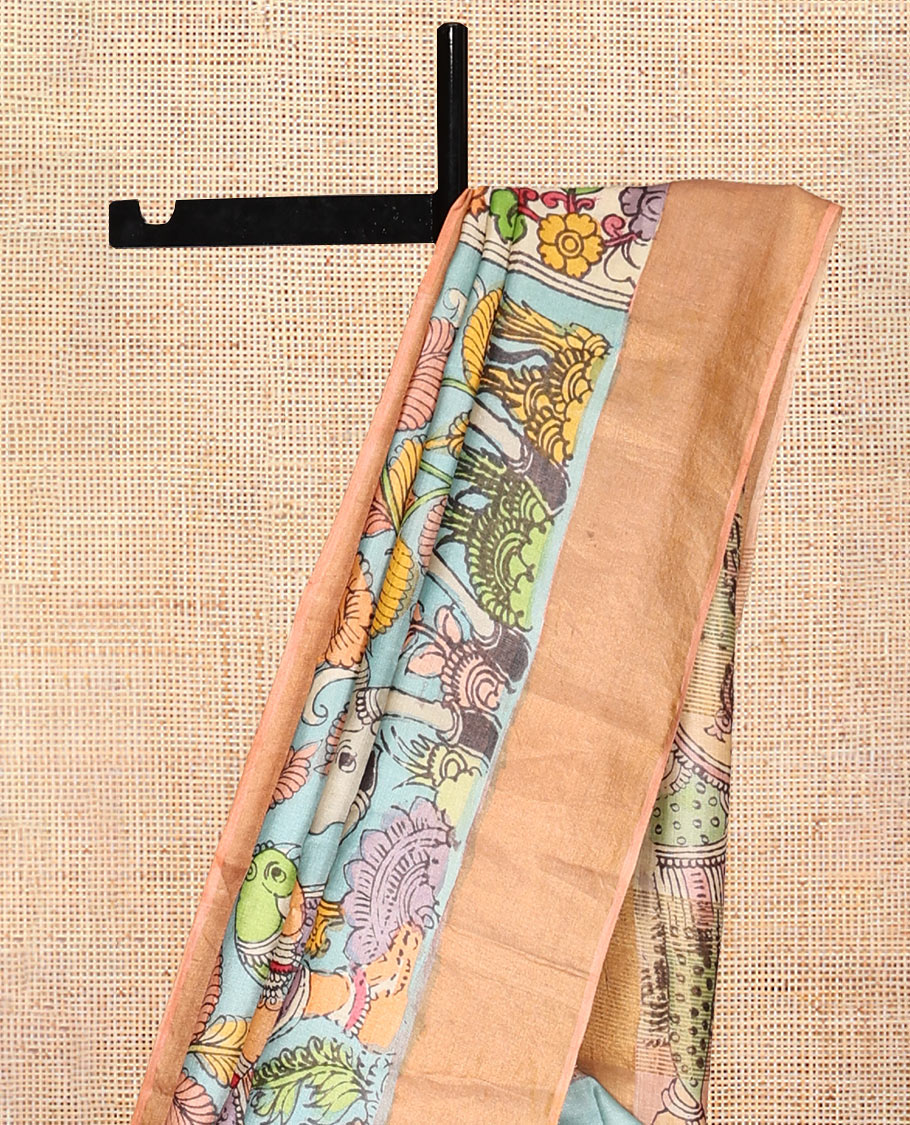 Blue Tussar Kalamkari Saree