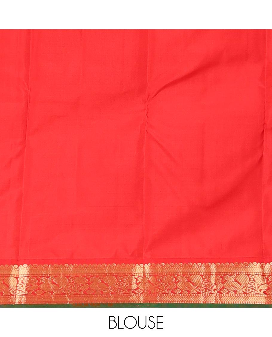 Rosewood pink plain silk saree, contrast border of rekku,muthu,kathir & mayil & jaal pallu