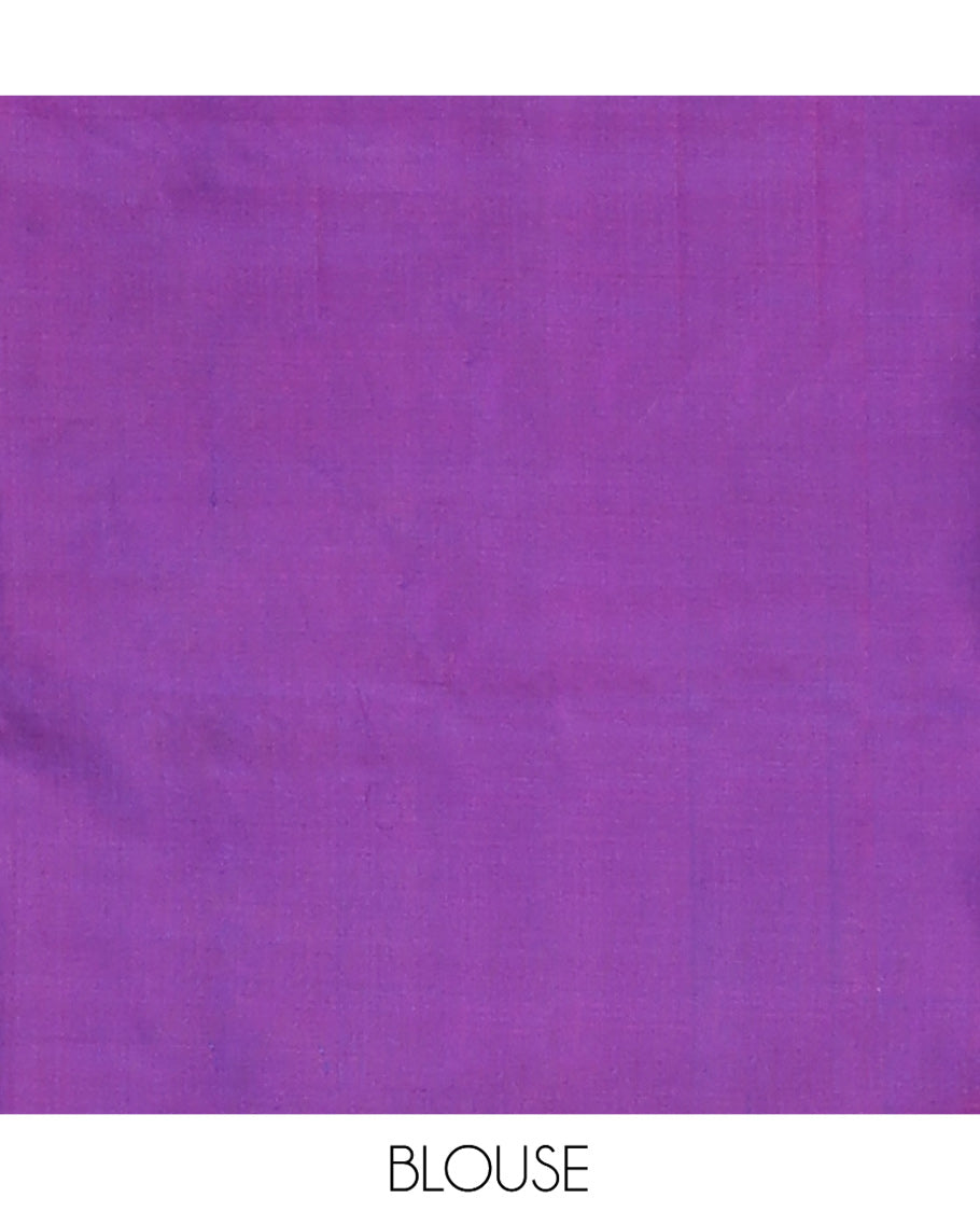 Borderless Violet Mayuri Soft Silk Saree Prettified with Zari Buttas All Over Its Body, Highlighted by Pallu of Geometric Designs, and Paired with a Matching Blouse