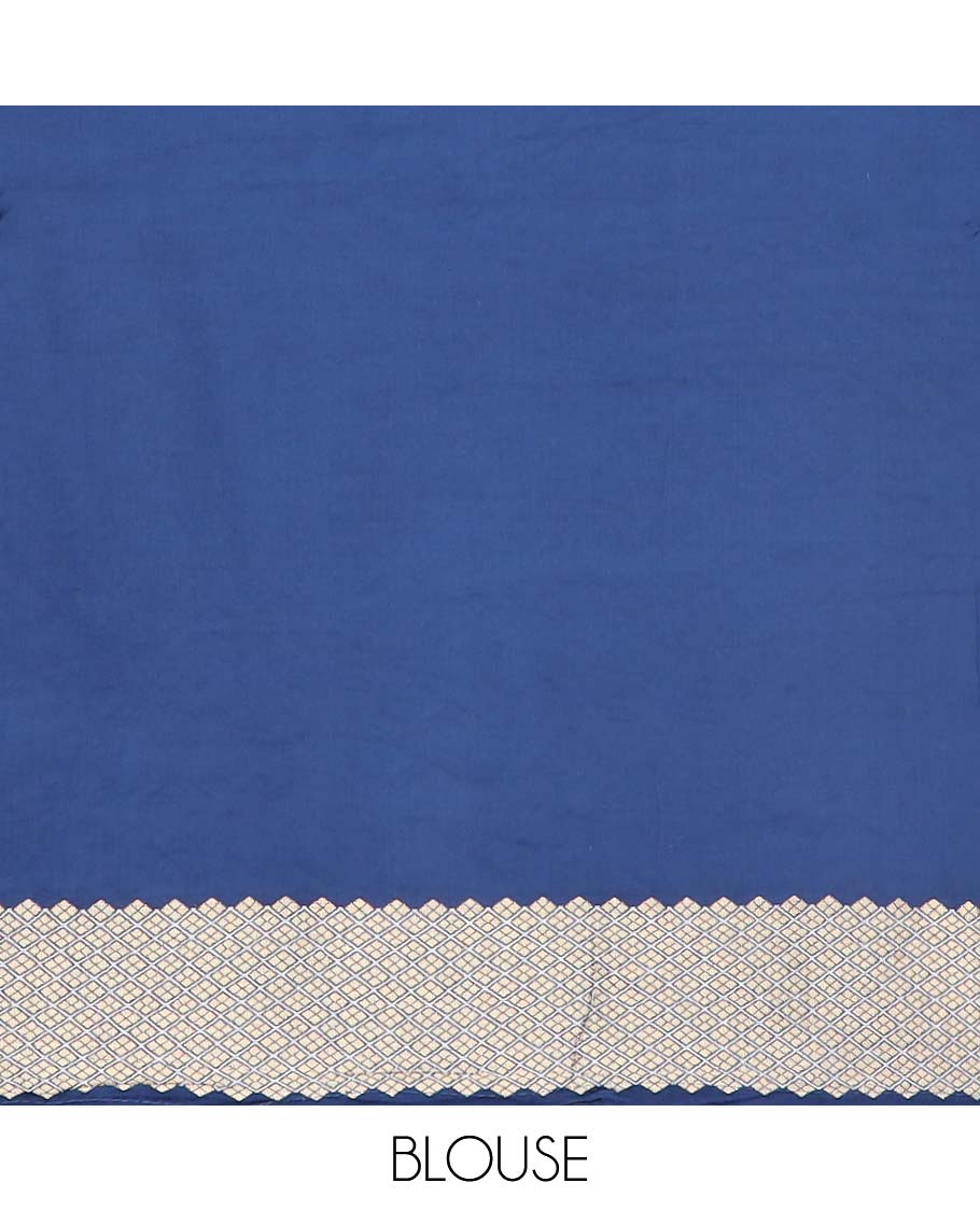 Blue floral motifs mushru silk saree with self elephant design border & argyle, elephant design pallu