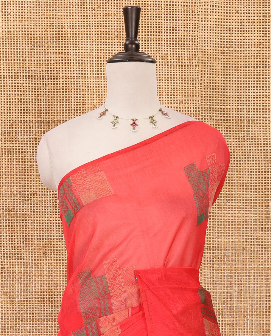 Borderless pink geometric-patterned buttas kota cotton saree, jaal-patterned pallu & matching jaal-patterned blouse