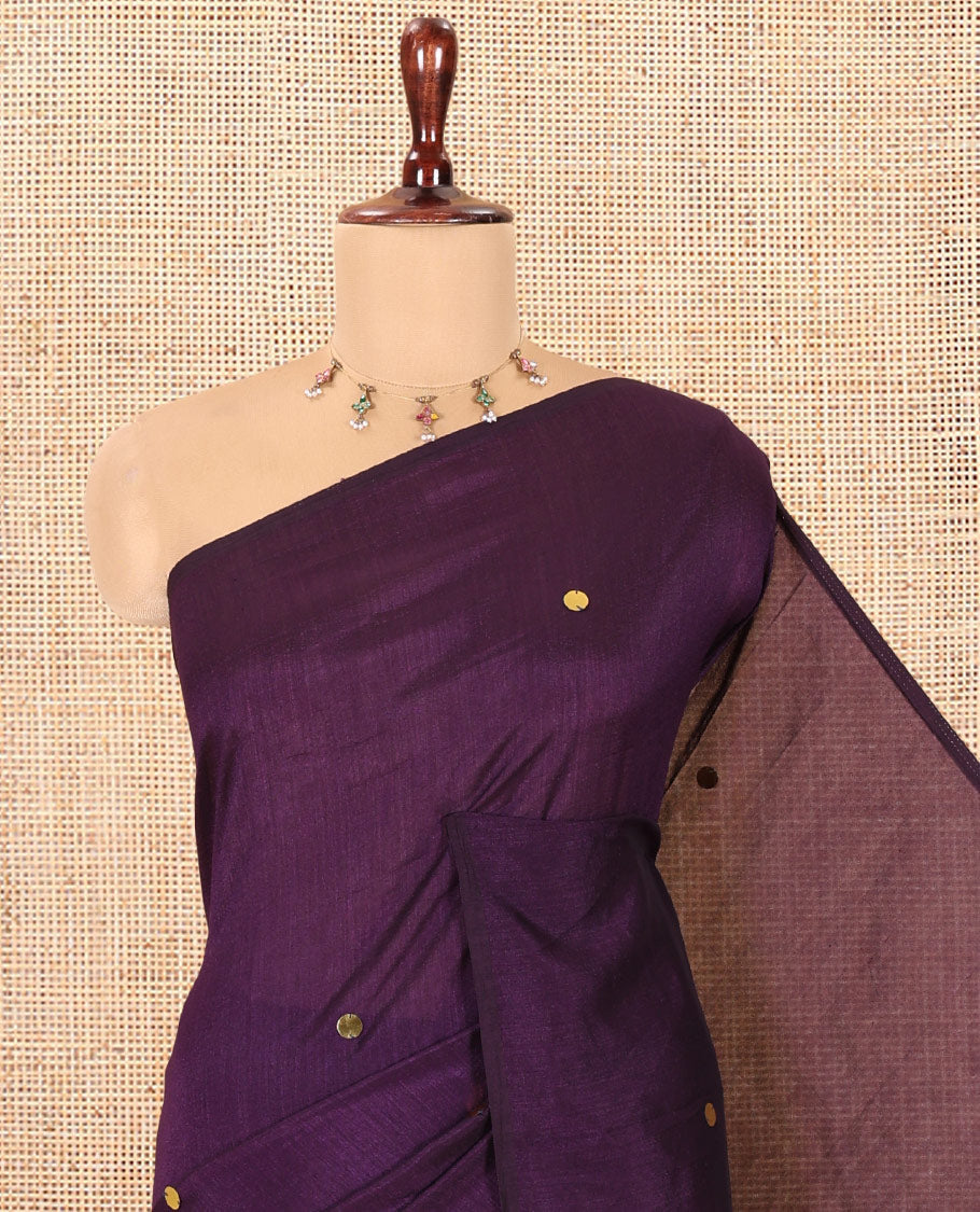 Borderless Purple Vichitra Saree Features Gleaming Sequin Work, and a Matching Blouse