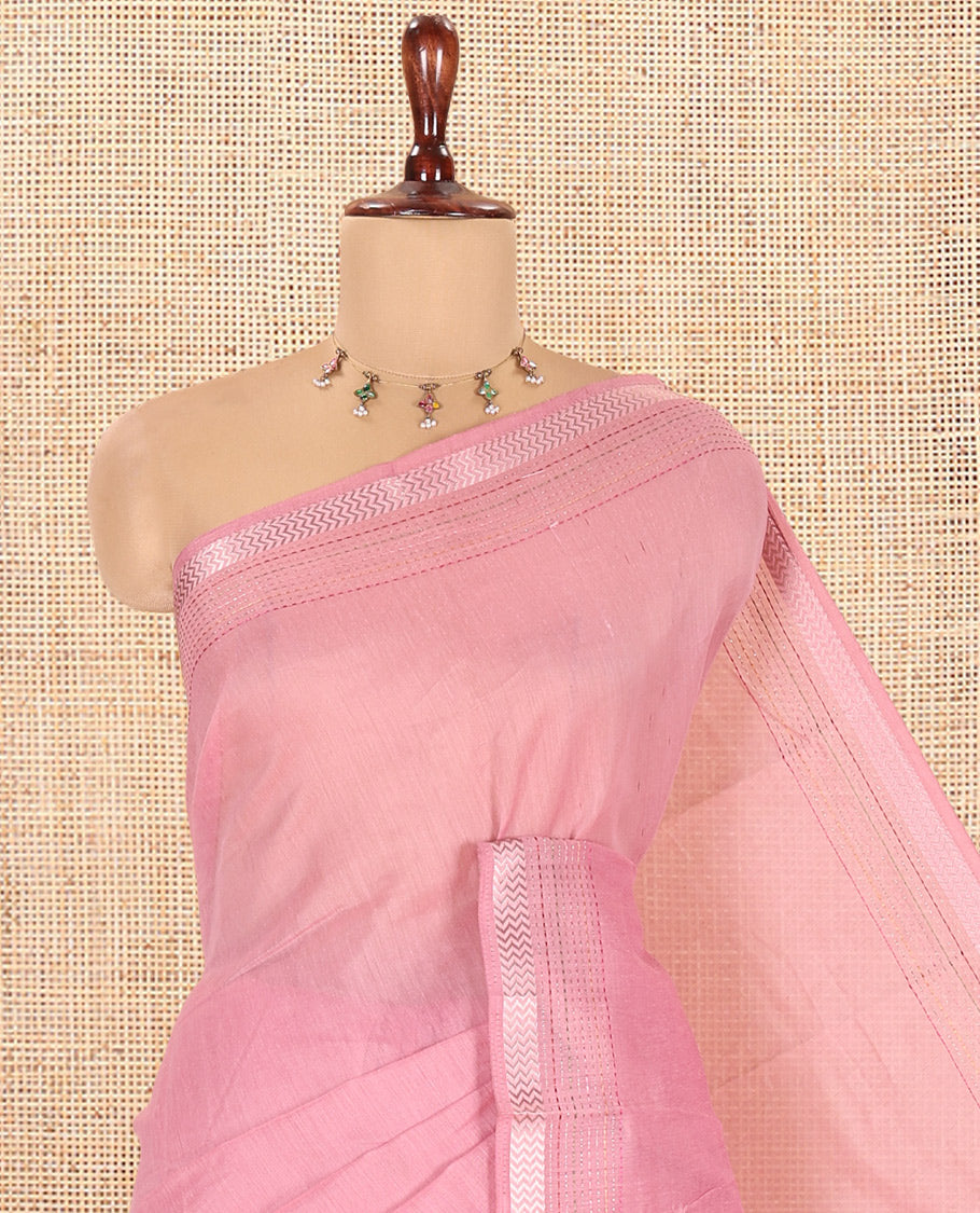 Pink Plain Chanderi Cotton Saree