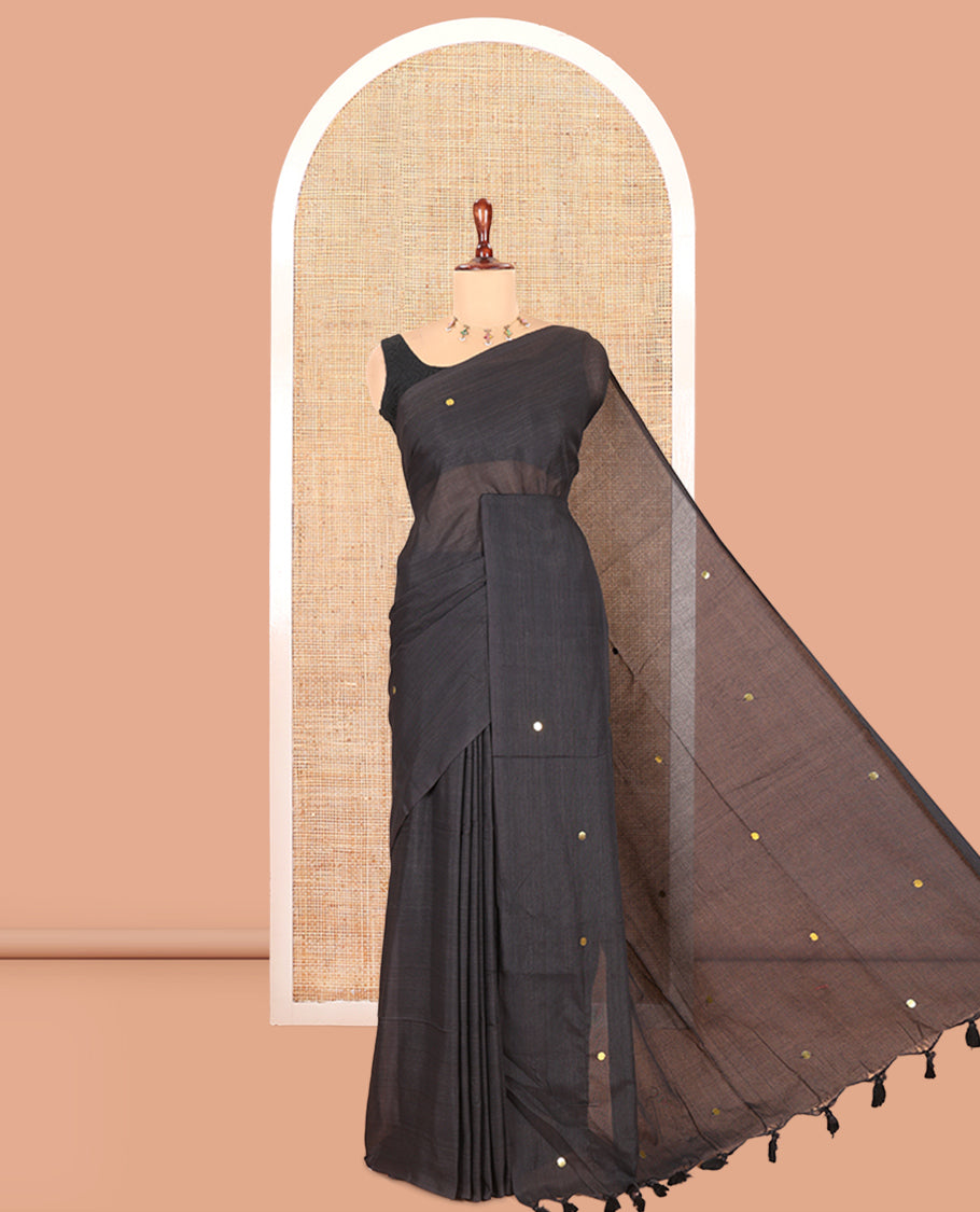 Borderless Black Khadi Cotton Saree