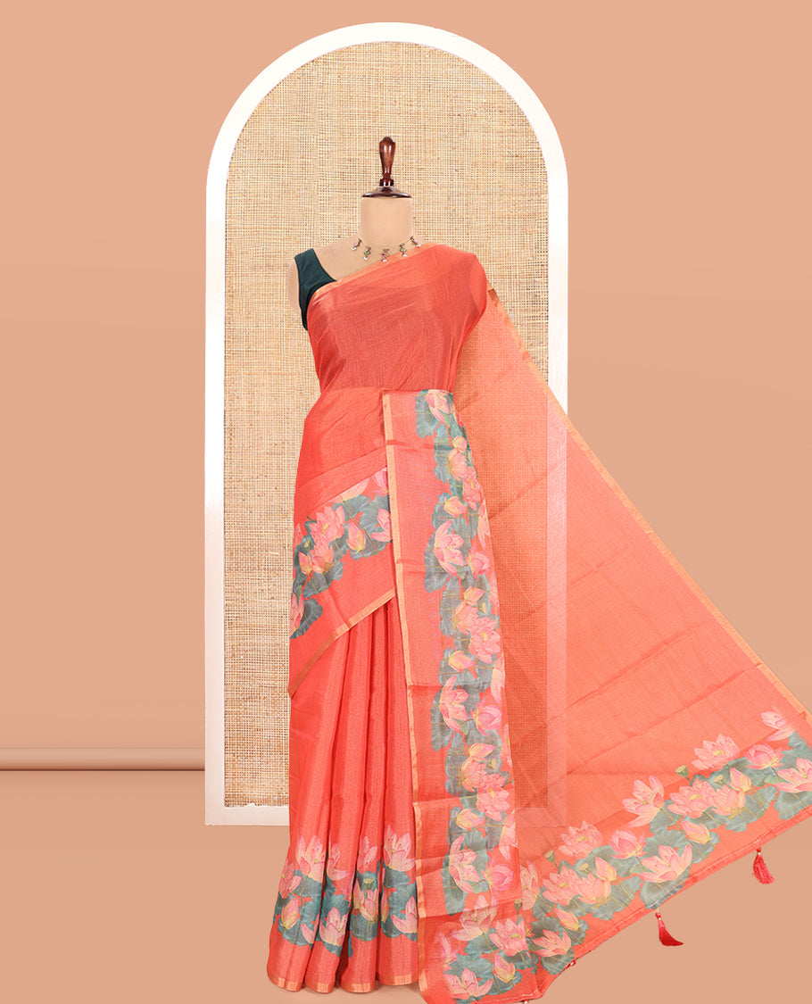 Borderless Pink Tissue Linen Saree