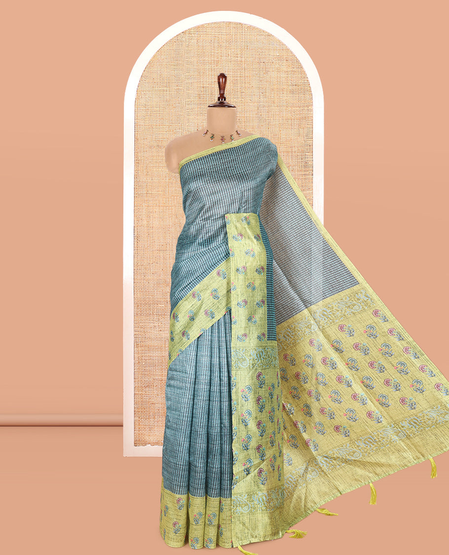 Blue Semi-Tussar Saree