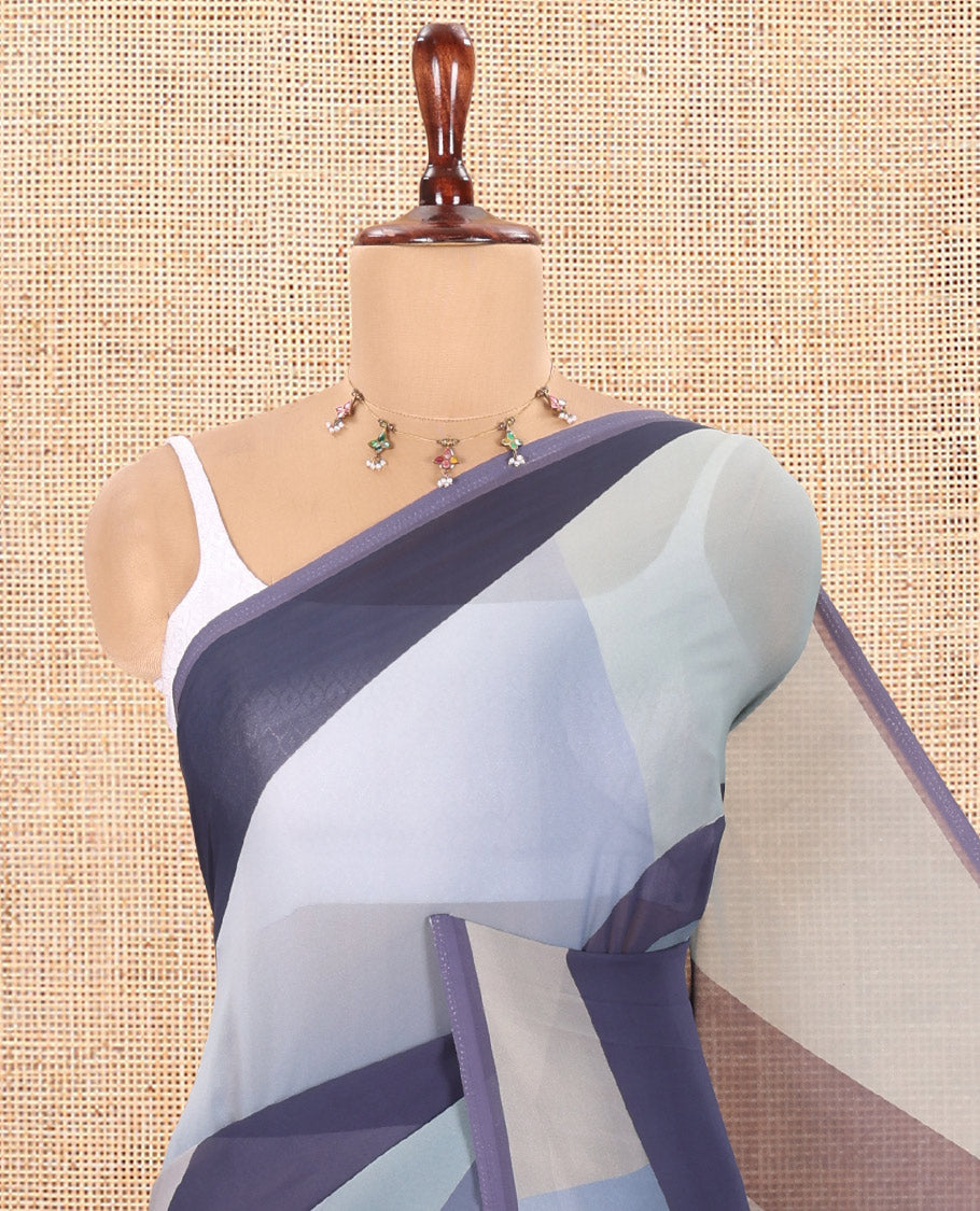 Borderless Navy Blue Georgette Saree