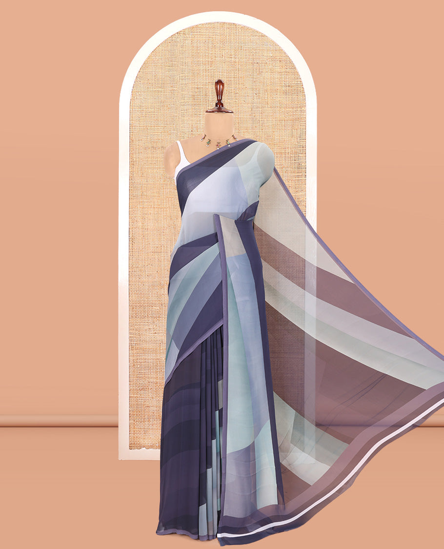 Borderless Navy Blue Georgette Saree