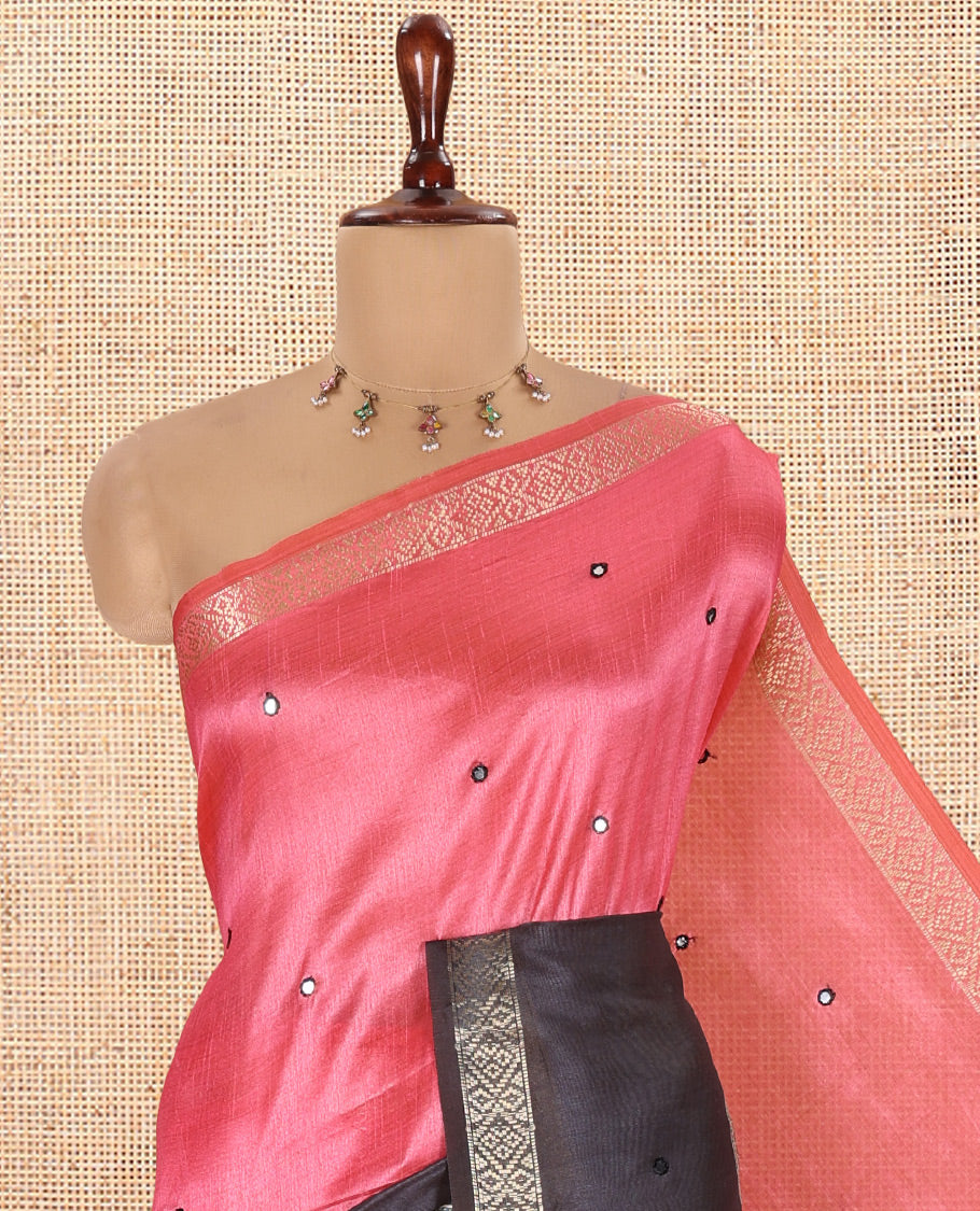 Pink-Grey Semi-Tussar Saree