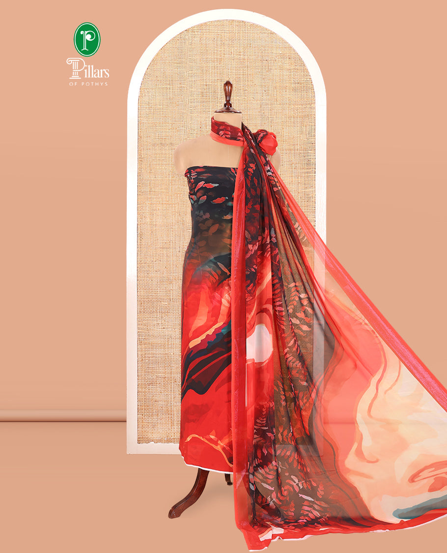 Red-Black Italian Crepe Material Chudidar Set