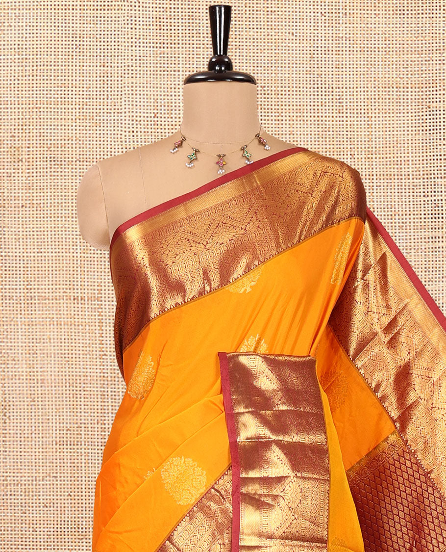 Mango Yellow Budget Silk Saree, Enriched with Zari Buttas All Over Its Body With Contrast Zari Design Border, Grand Jaal Pallu, and Contrast Blouse