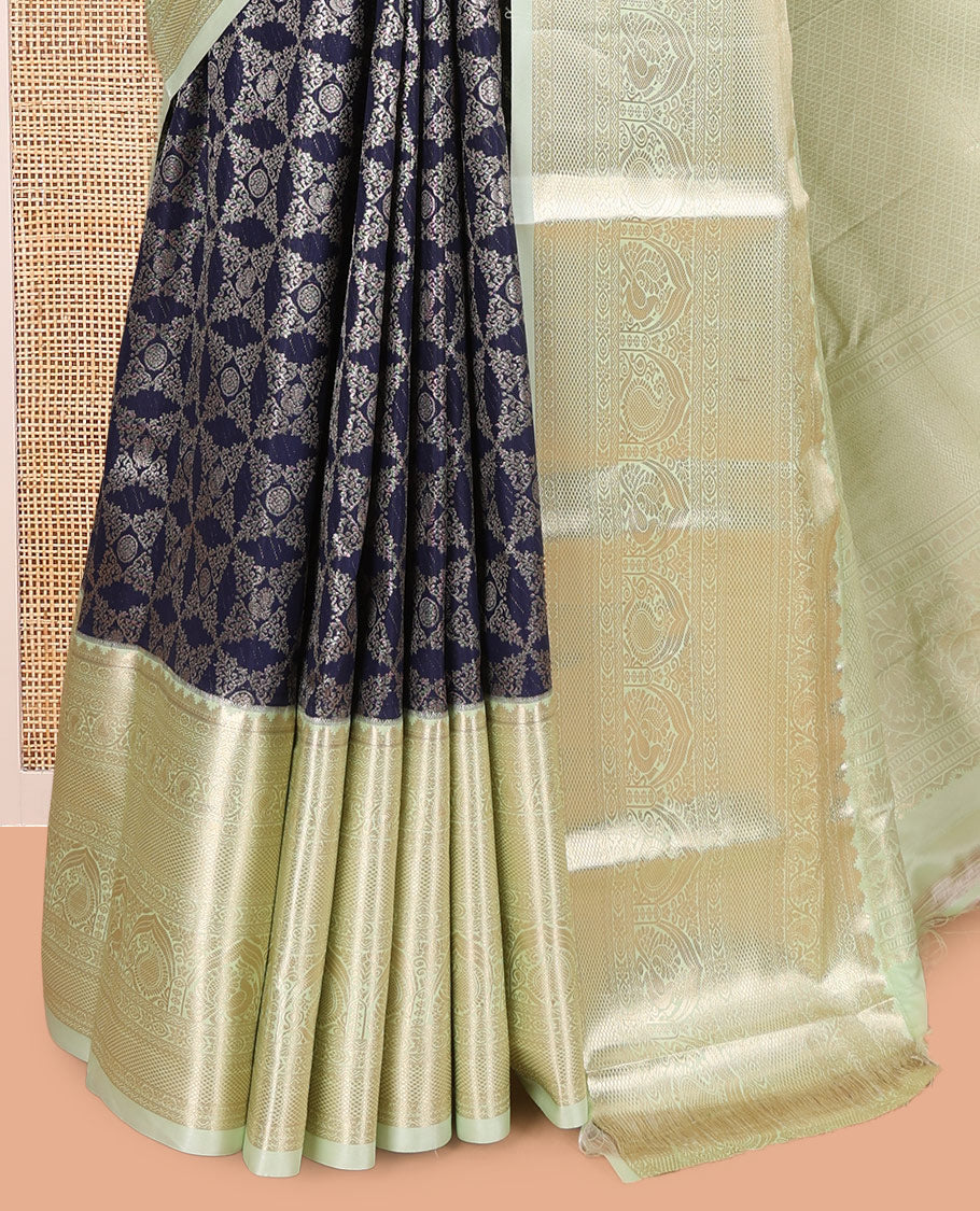 Navy Blue-Pista Green Budget Silk Saree