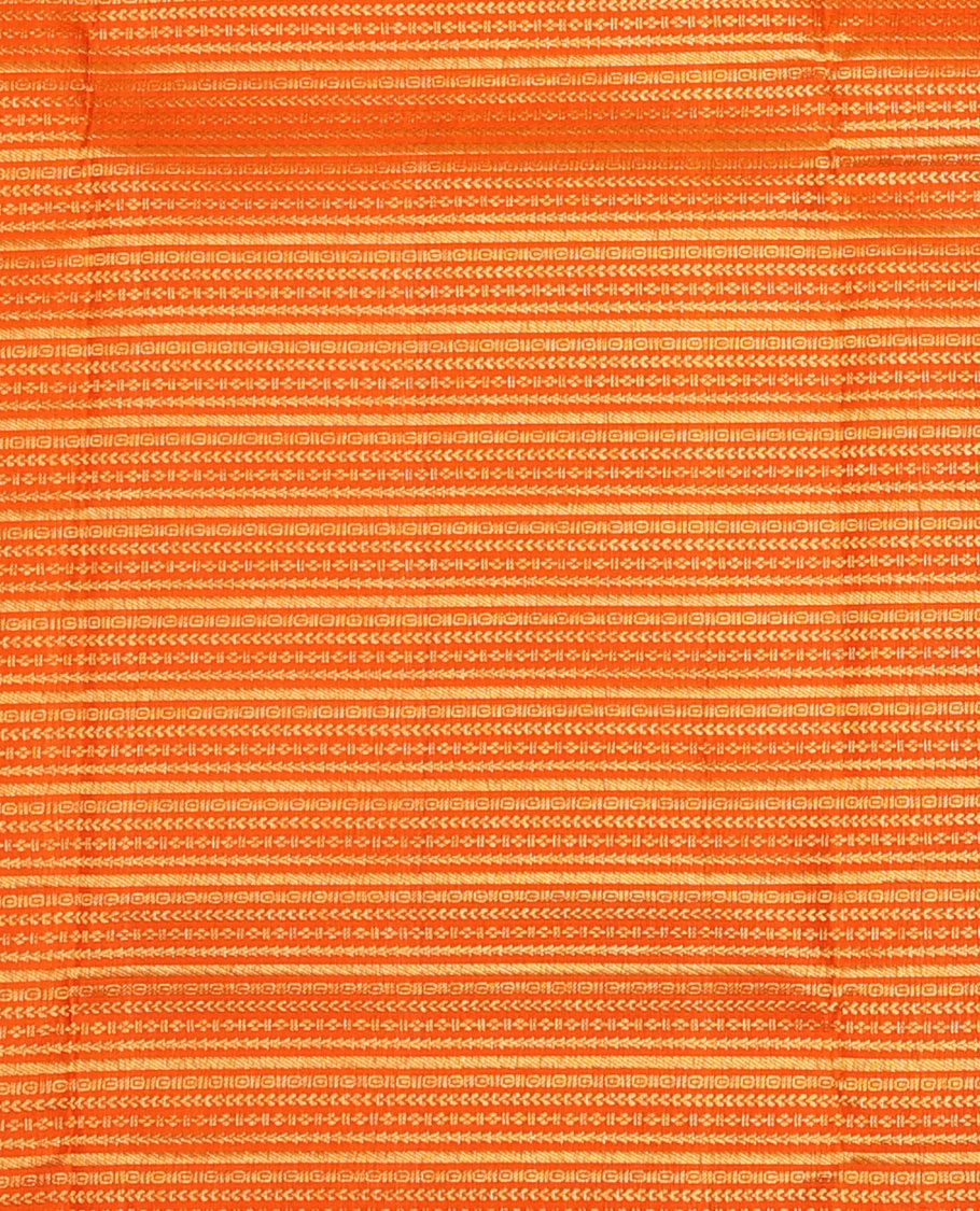 Orange pure-silk half saree, jacquard skirt, contrast border & blouse of paisa, manga & kodi visiry & intricate dhavani