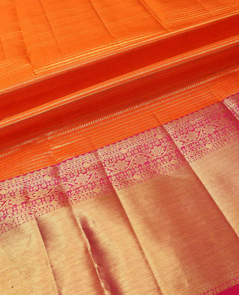 Orange pure-silk half saree, jacquard skirt, contrast border & blouse of paisa, manga & kodi visiry & intricate dhavani