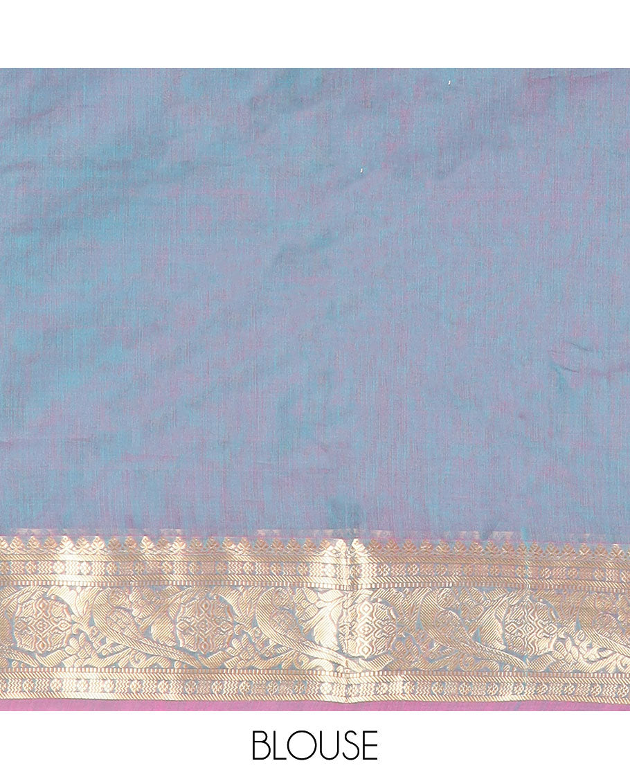 Green floral motifs silk cotton saree with contrast intricate zari design border & floral design pallu