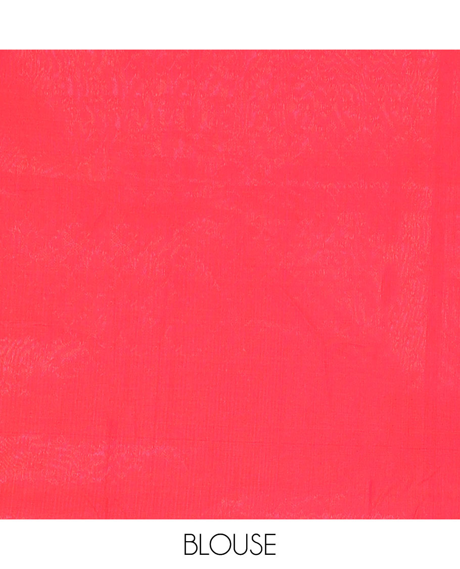 Borderless red dotted buttas silk cotton saree, jaal pallu