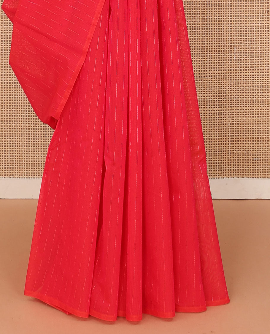 Borderless red dotted buttas silk cotton saree, jaal pallu