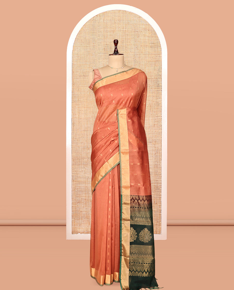 Peach Contrast Silk Cotton Saree