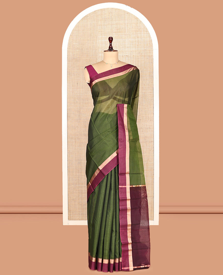 Mehendi Green Plain Silk Cotton Saree