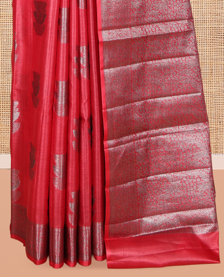 Red Tusser Silk Saree, Elevated with Zari Buttas, a Zari Border, Grand Pallu, and a Matching Blouse