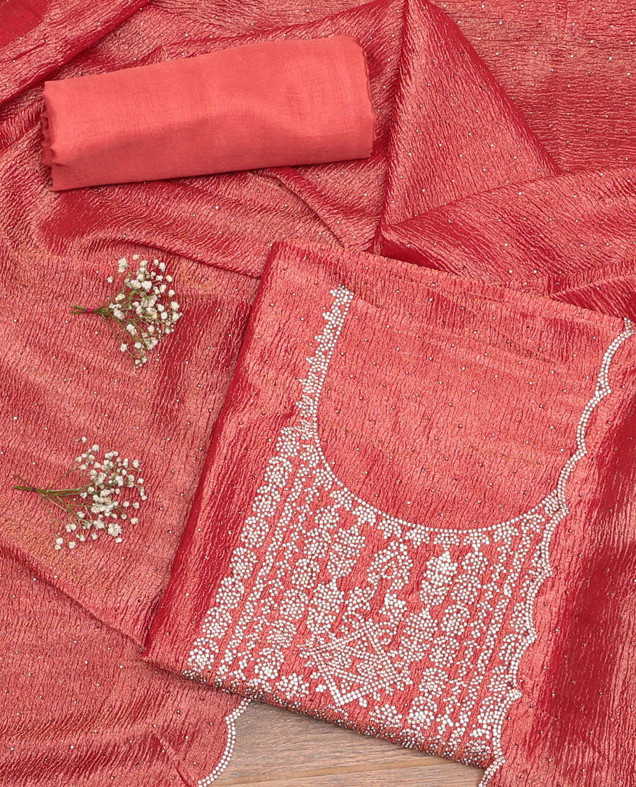 Dark Peach Chiffon Material Chudidar Set