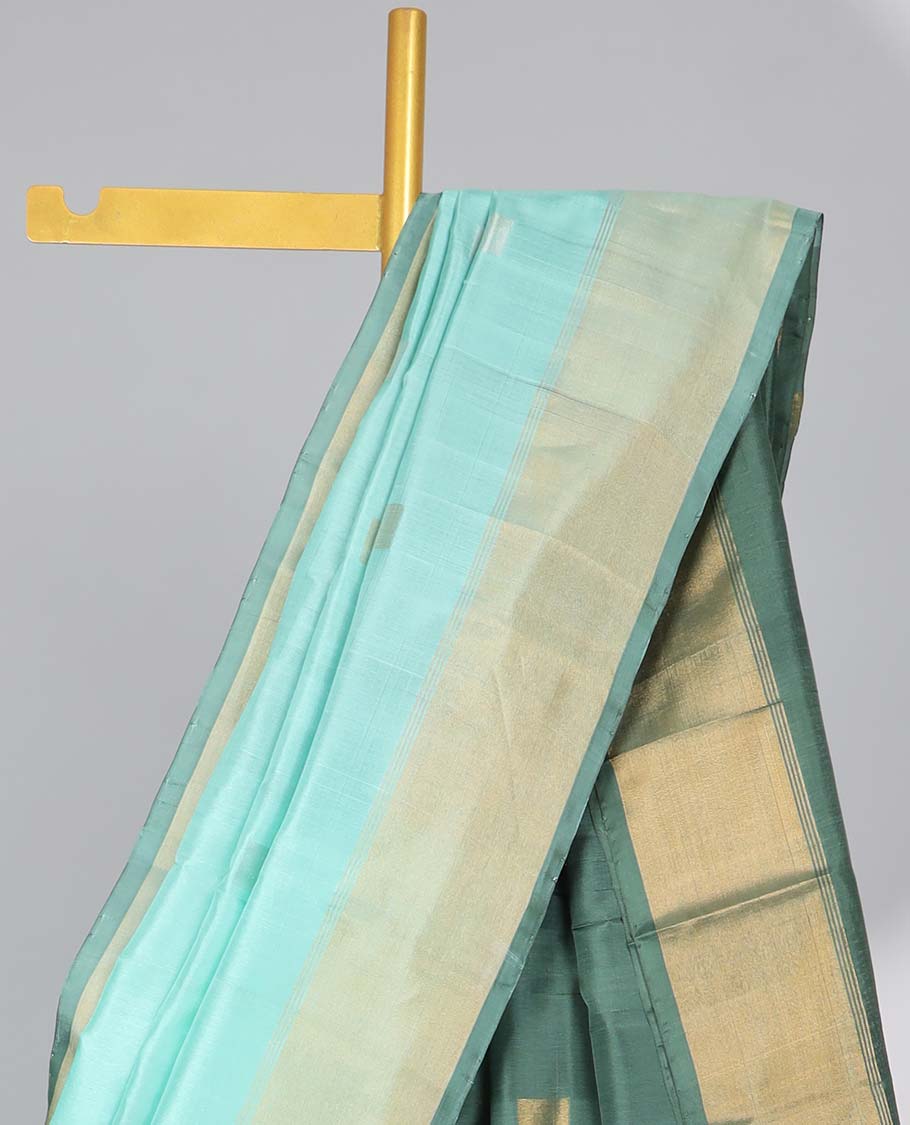 Blue geometric motifs upadda silk saree with contrast zari border & geometric zari design pallu