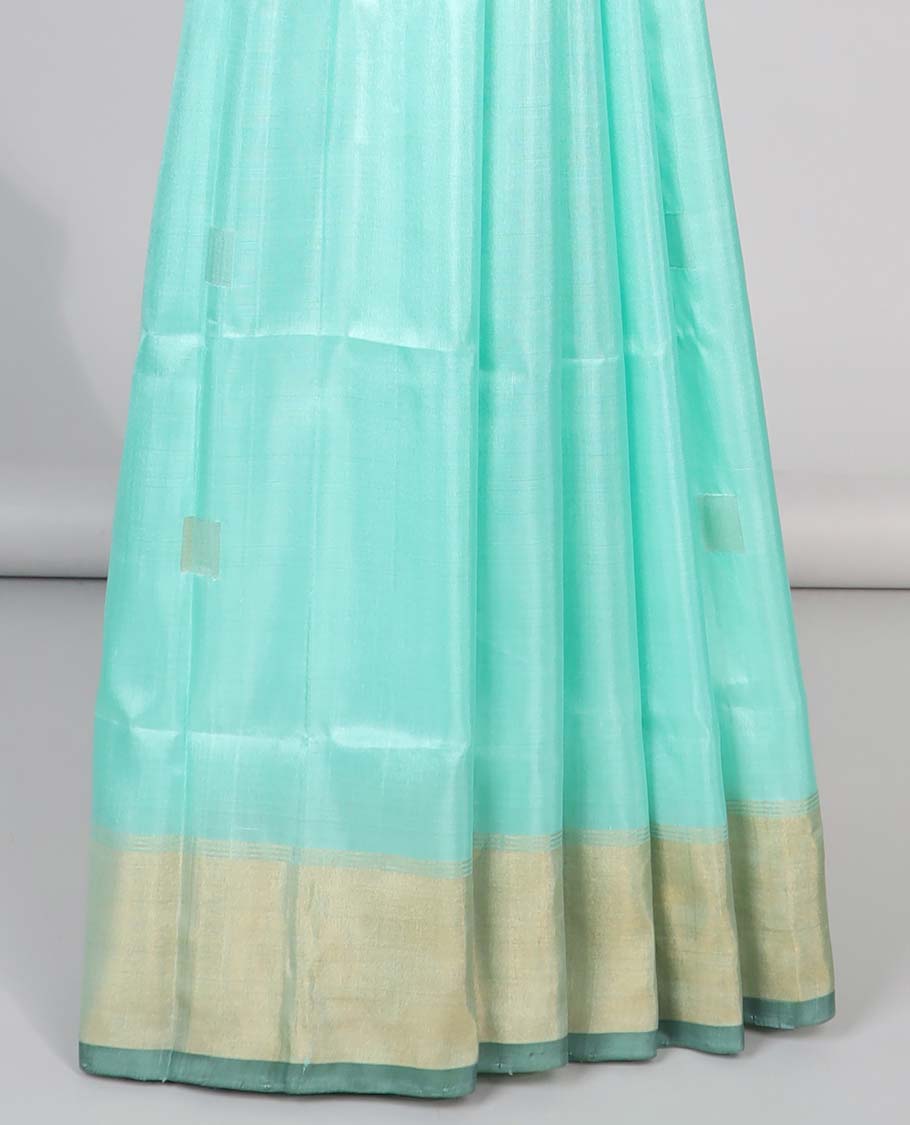 Blue geometric motifs upadda silk saree with contrast zari border & geometric zari design pallu