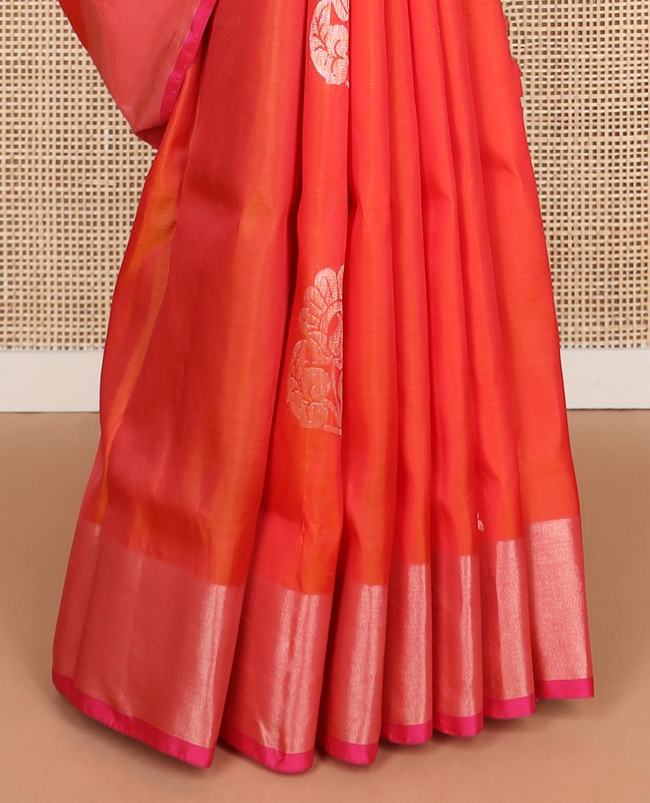 Red floral motifs uppada silk saree with contrast zari border & checked floral design pallu
