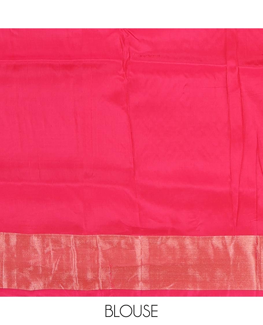 Blue cypress tree buttas Uppada saree, contrast bavanji border, and jaal design pallu