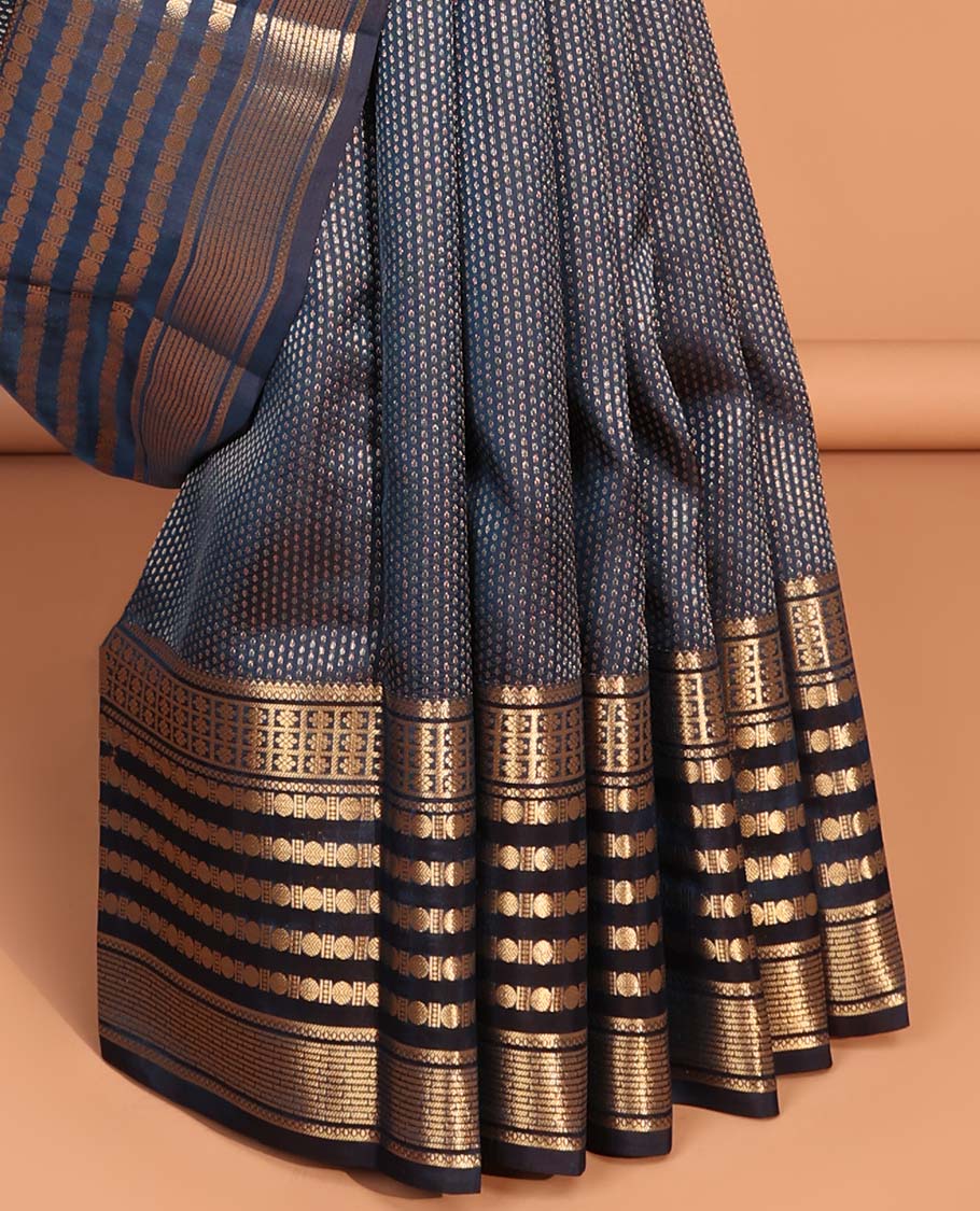 Blue striped vasundhara elite silk saree with self zari design border & zari jaal design pallu