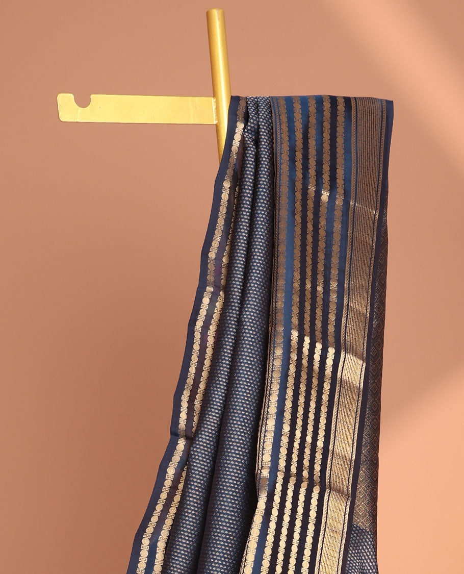 Blue striped vasundhara elite silk saree with self zari design border & zari jaal design pallu