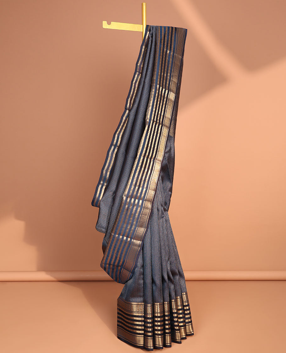 Blue striped vasundhara elite silk saree with self zari design border & zari jaal design pallu
