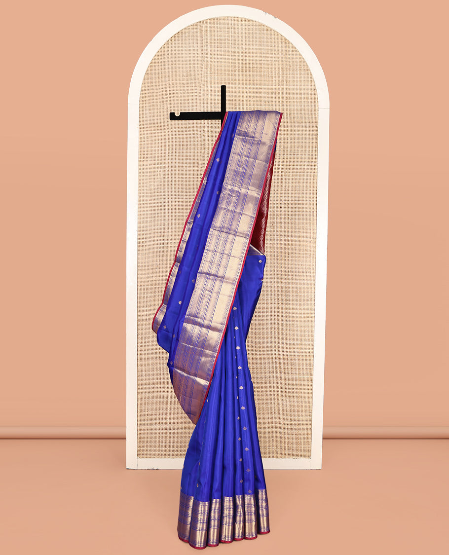 Royal Blue Vasundhara Lite-Silk Mix Saree, Enriched with Zari Buttas, Complemented by a Traditional Zari Design Border, Contrast Grand Jaal Pallu, and a Contrast Blouse