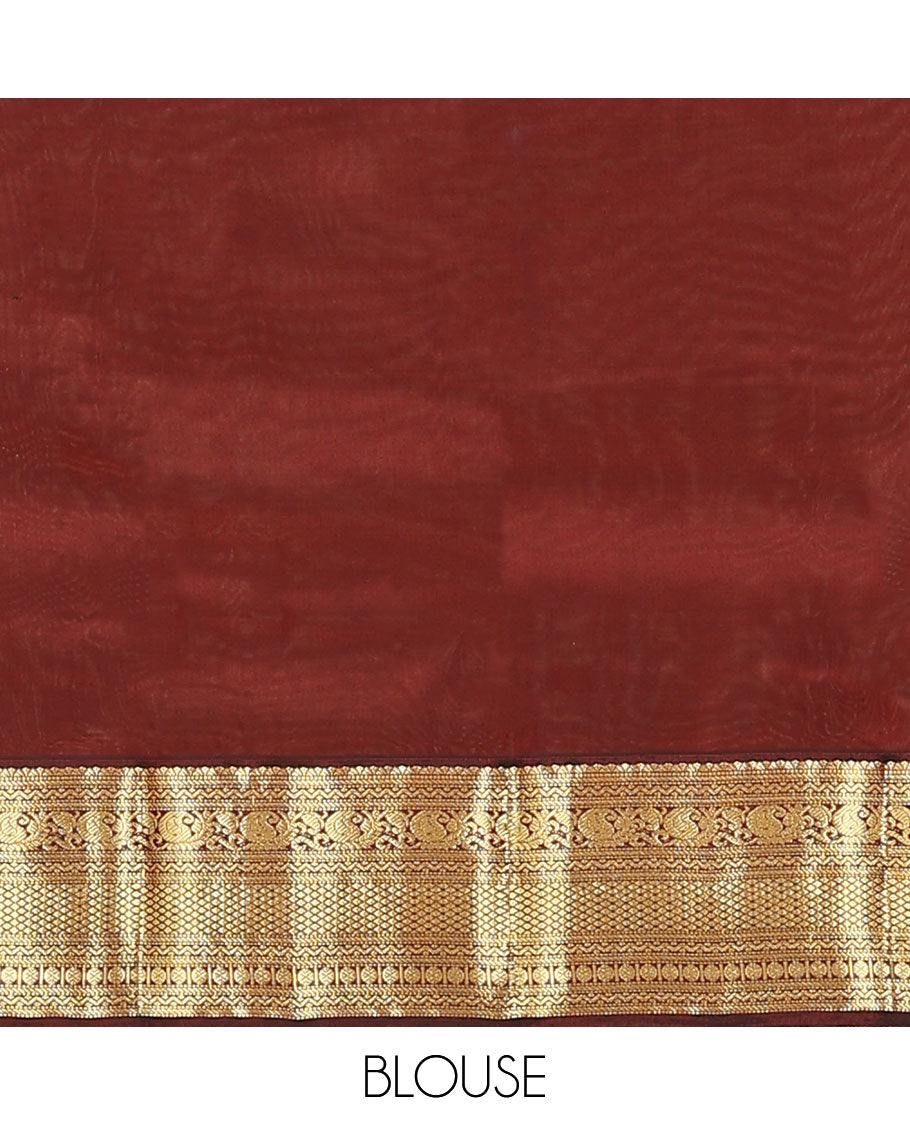 Cream Vasundhara Lite Silk Mix Saree, Enthralled with Zari Buttas on Its Body, Complemented by Contrast Border of Muthu, Banaras, Neli, Manga, Mayil Kann, and Rudraksham Designs, Grand Jaal Pallu, and Paired with a Contrast Blouse