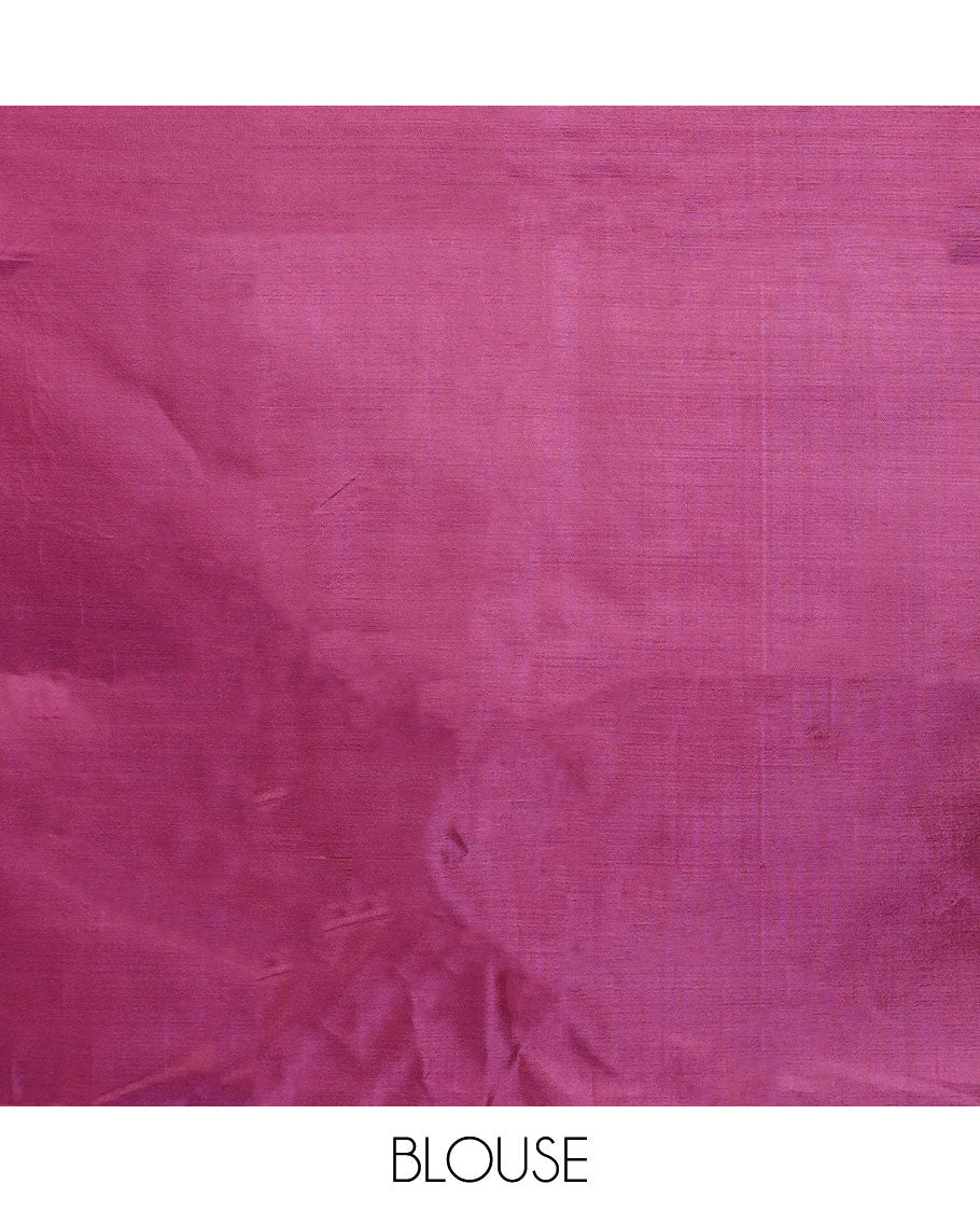 Borderless green buttas banana pith saree, contrast pallu of buttas and stripes