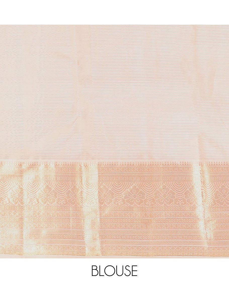 Yellow zari buttas and checked silk saree, contrast border of rekku, muthu, kathir, diamond, rudraksham, and floral designs, and jaal pallu