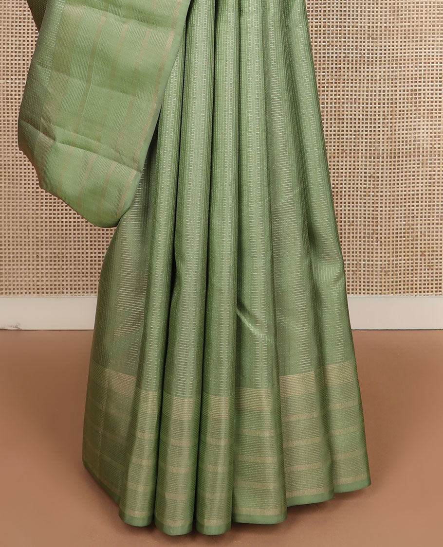 Green zari micro-checked silk saree, zari striped border & zari stripes steeped pallu