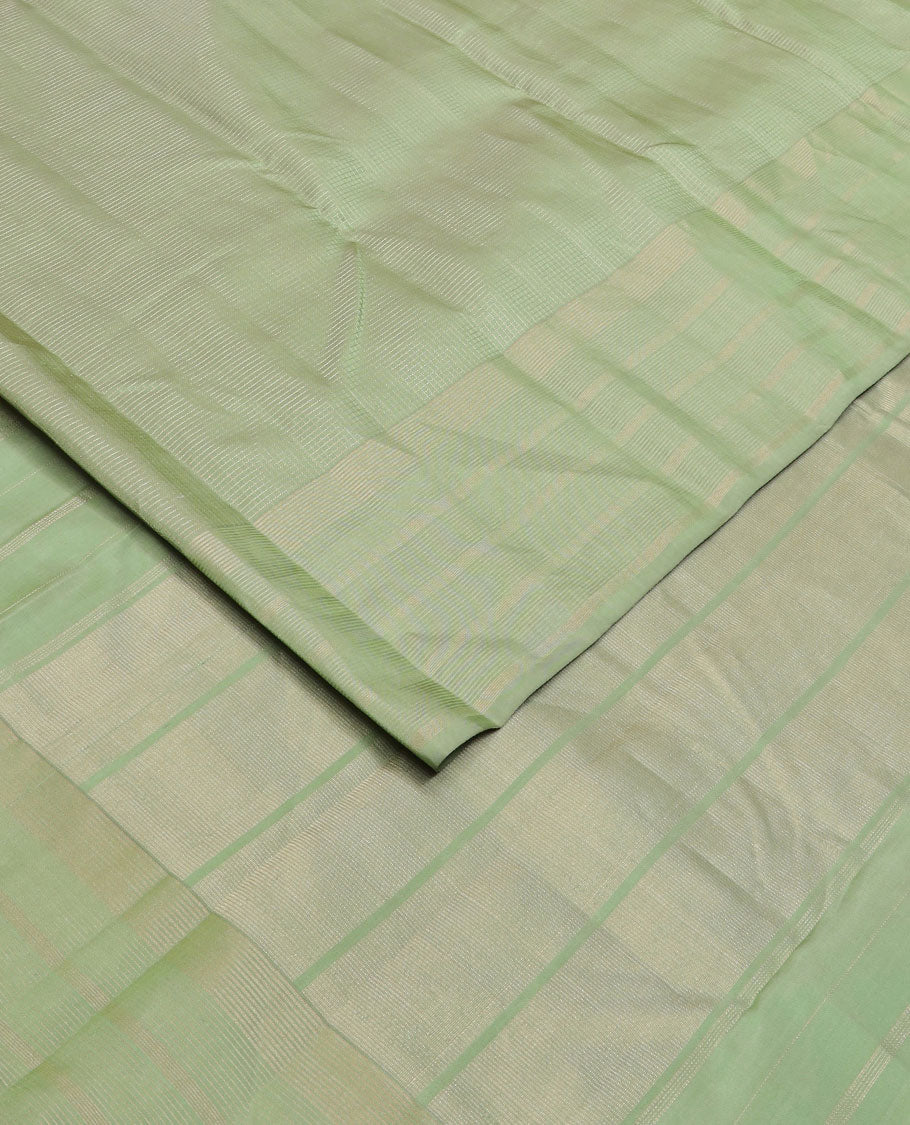 Green zari micro-checked silk saree, zari striped border & zari stripes steeped pallu