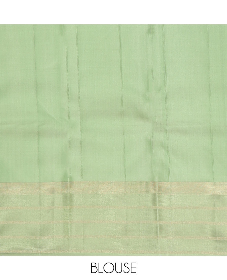 Green zari micro-checked silk saree, zari striped border & zari stripes steeped pallu
